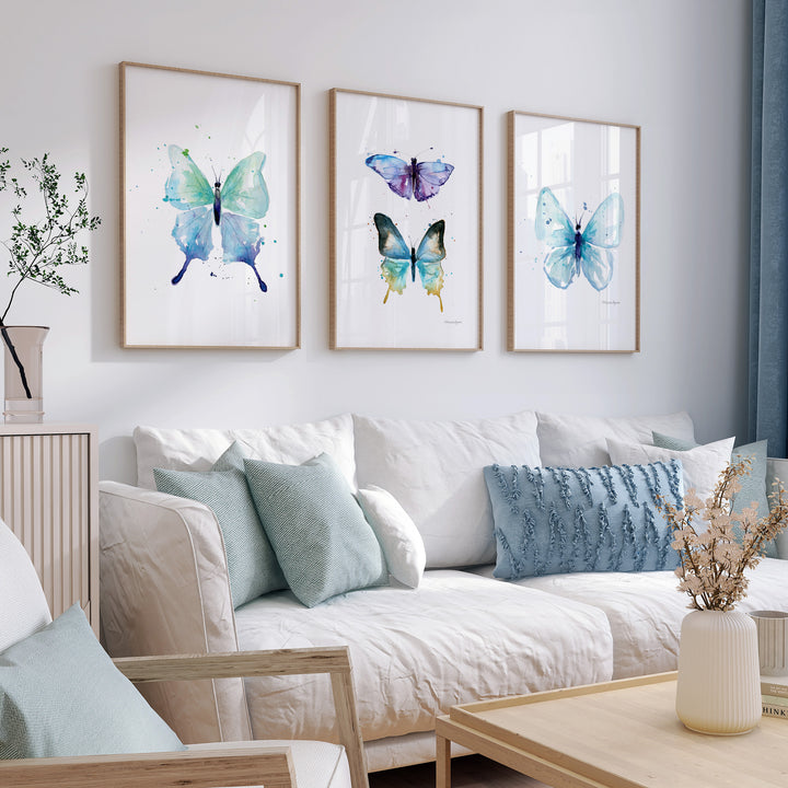 Set van 3 blauwe vlinder prints van michelle Dujardin