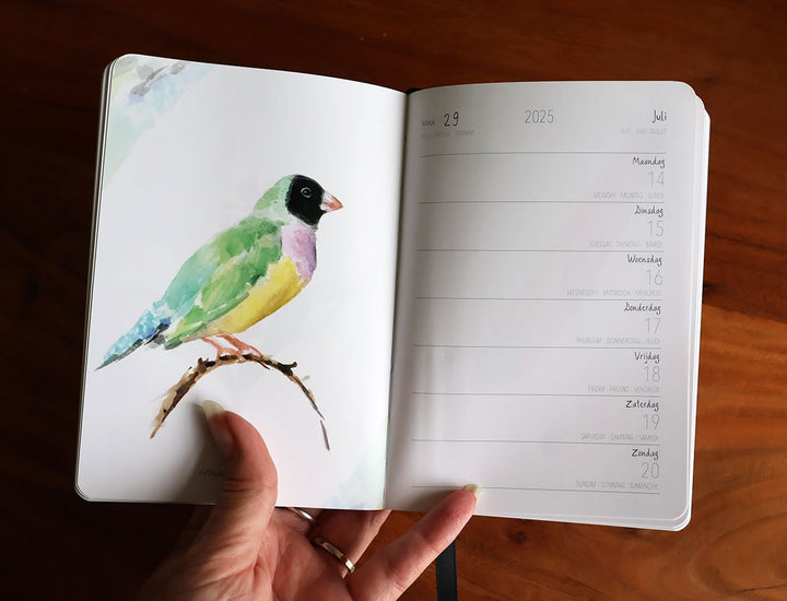 Mini Diary 2025 with Bird and flower illustrations by Michelle Dujardin
