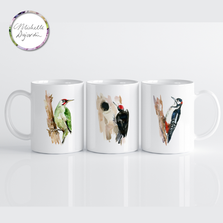 Spechten mok met aquarel-illustraties van Michelle Dujardin