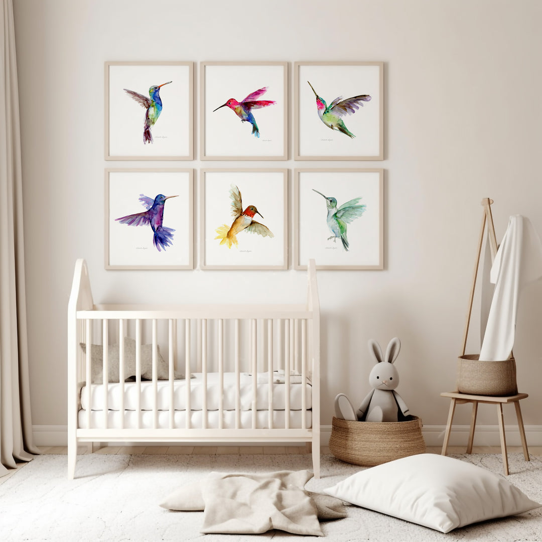 Nursery Hummingbird watercolor prints by Michelle Dujardin
