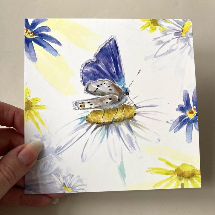 Vlinder kunstkaart van Michelle Dujardin met blauwe vlinder