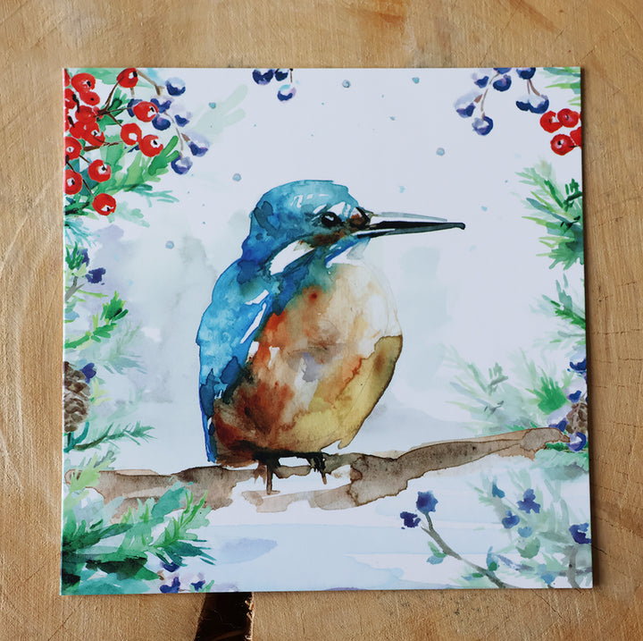 Greeting cards 'Winter Birds' by Michelle Dujardin (2025 release) with kingfisher