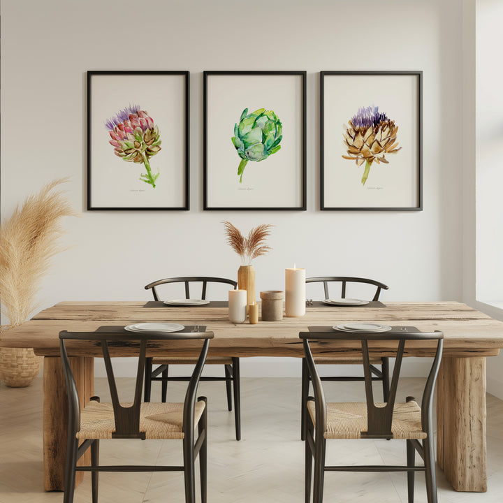 Set van 3 artisjok schilderijen van Michelle Dujardin