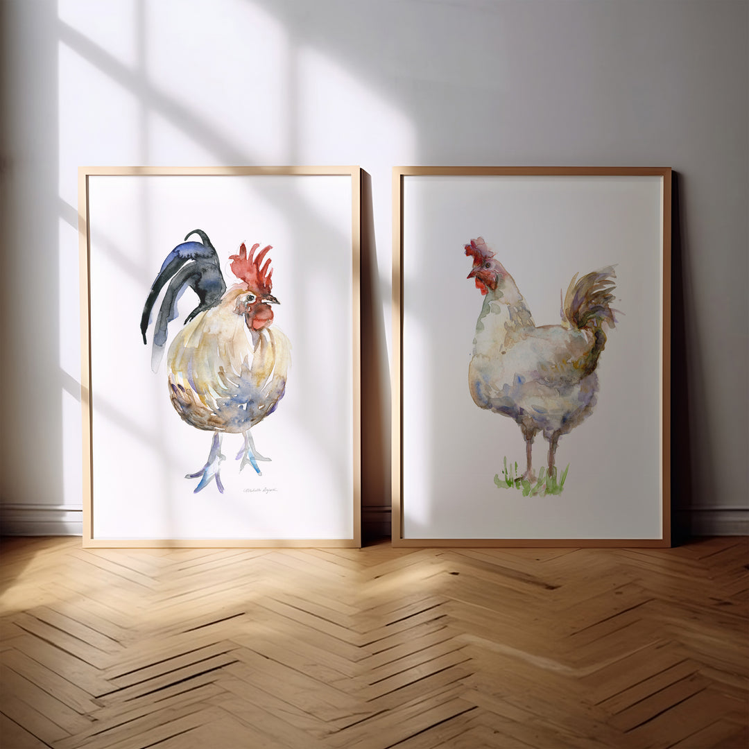 Set van 2 boerderijdieren prints met kiip en haan kunst