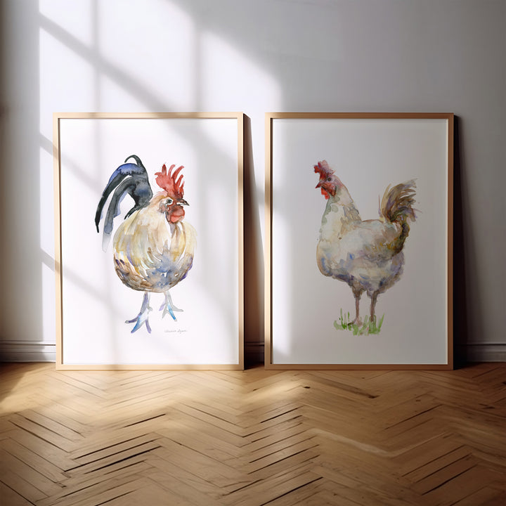 Set van 2 boerderijdieren prints met kiip en haan kunst