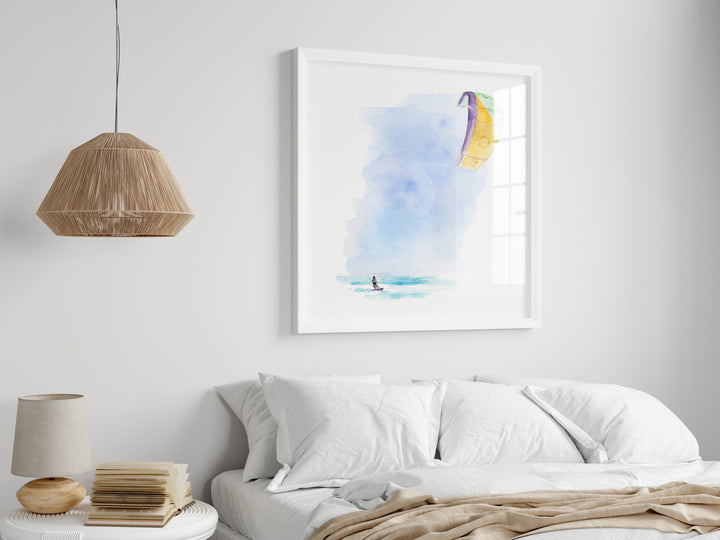 Art print of a kite surfer painted in watercolor