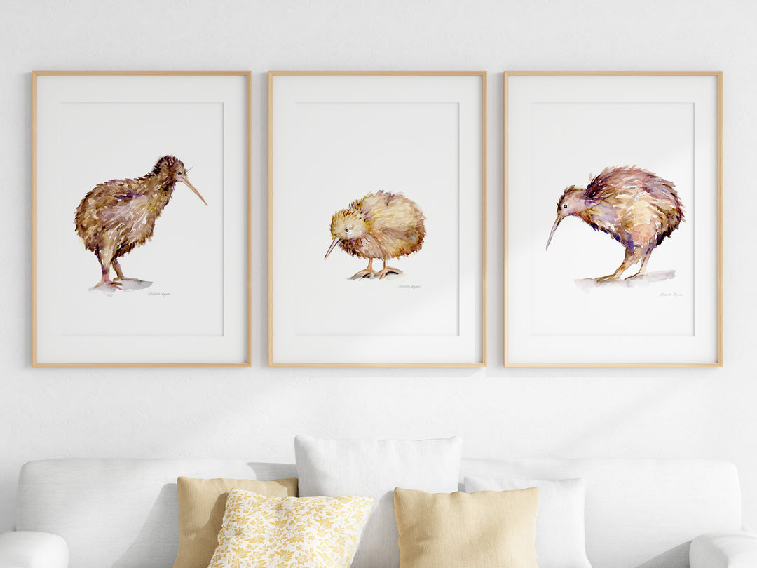 Lovely kiwi birds print set with watercolor paintings by Michelle Dujardin