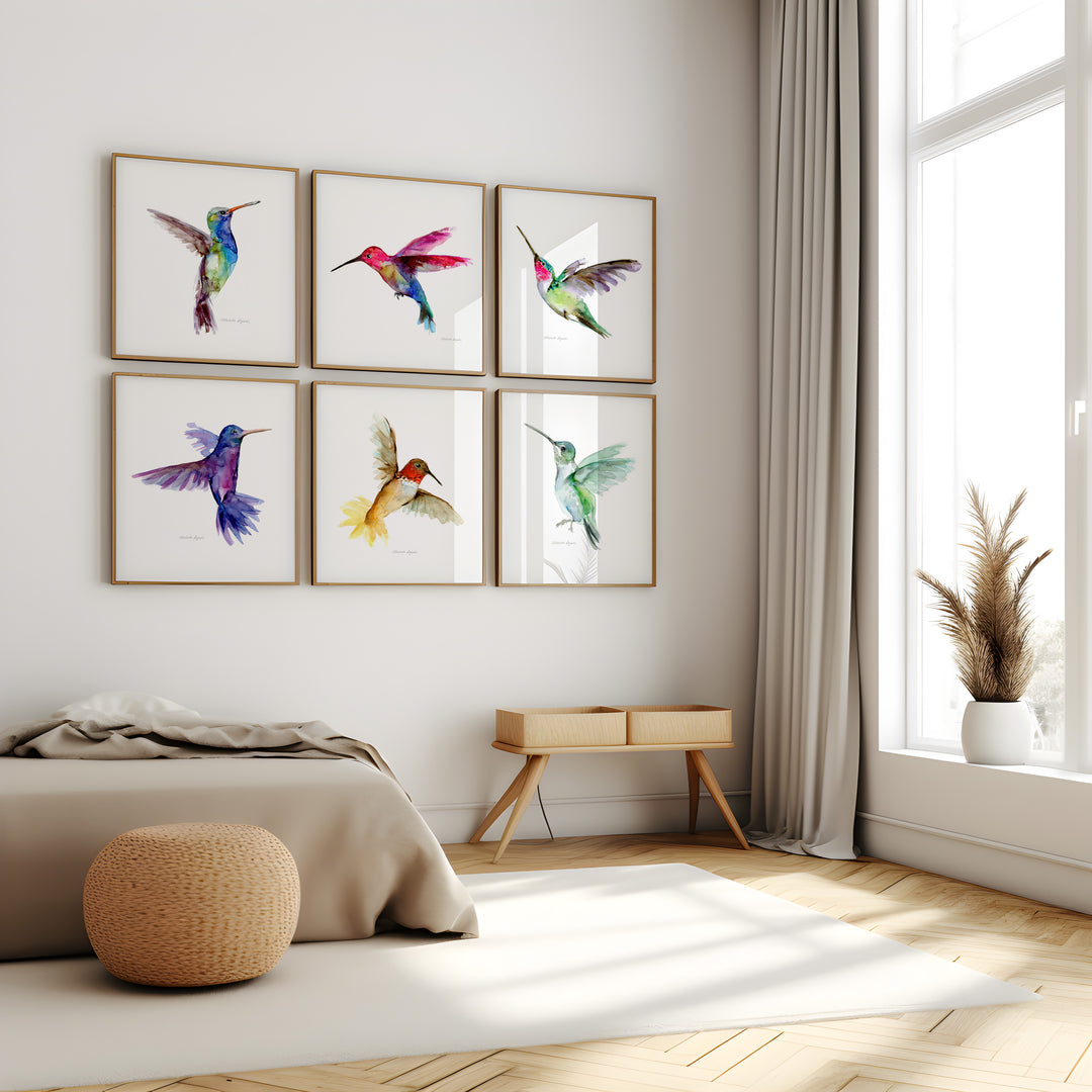 6 kolibrie kunst posters van Michelle Dujardin