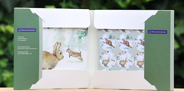 Greeting cards 'Winter Animals' (Winterdieren) with rabbits (2024) by Michelle Dujardin