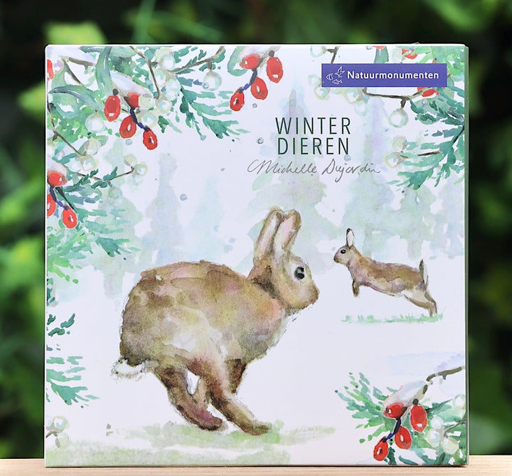 Greeting cards 'Winter Animals' (Winterdieren) with rabbits (2024) by Michelle Dujardin