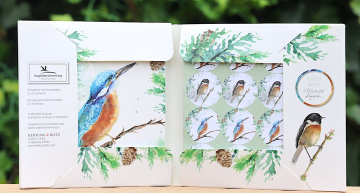 Greeting cards 'Winter Birds' by Michelle Dujardin (2024 release) with kingfisher