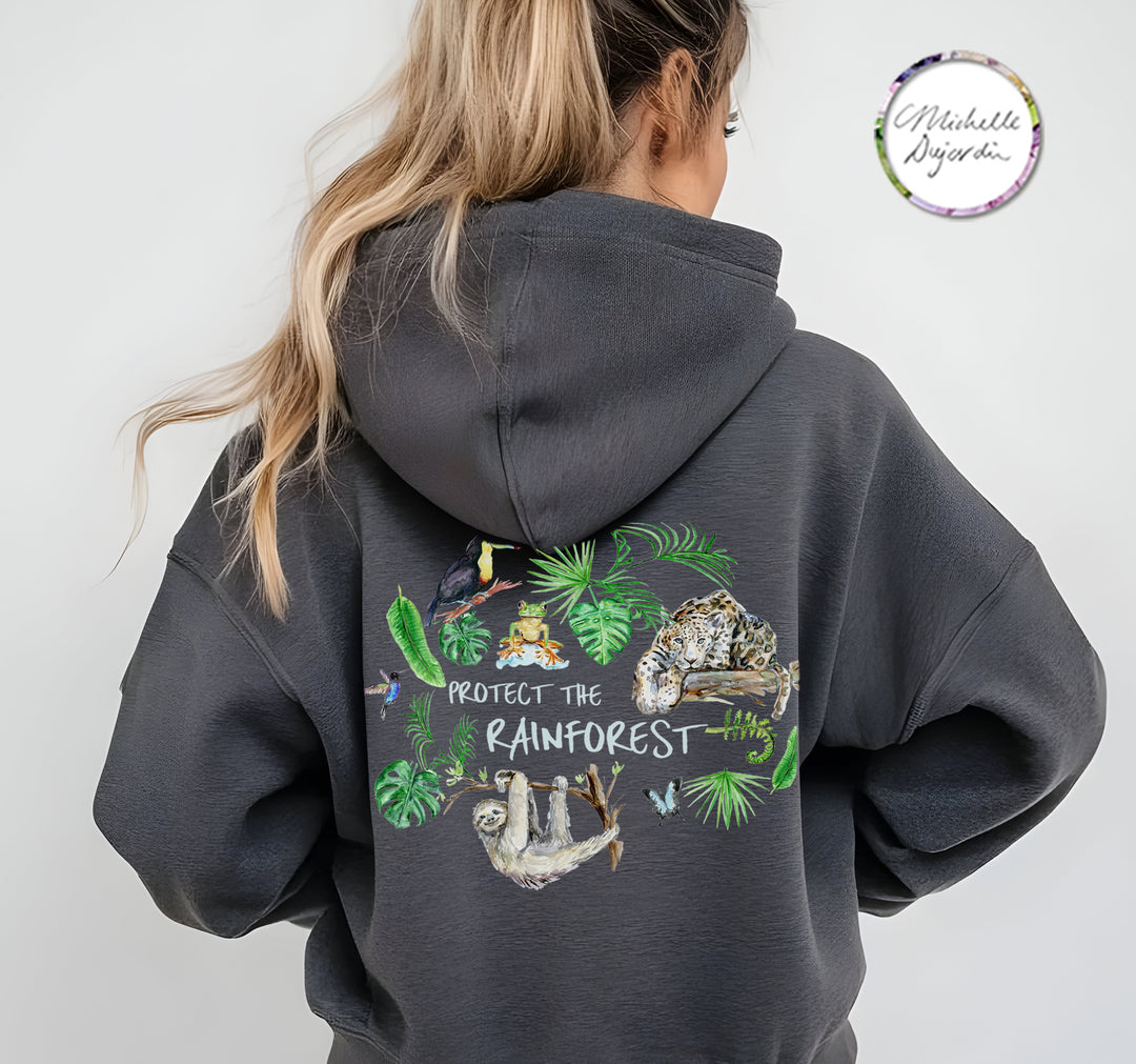 Protect the rainforest hoodie in dark grey Michelle Dujardin
