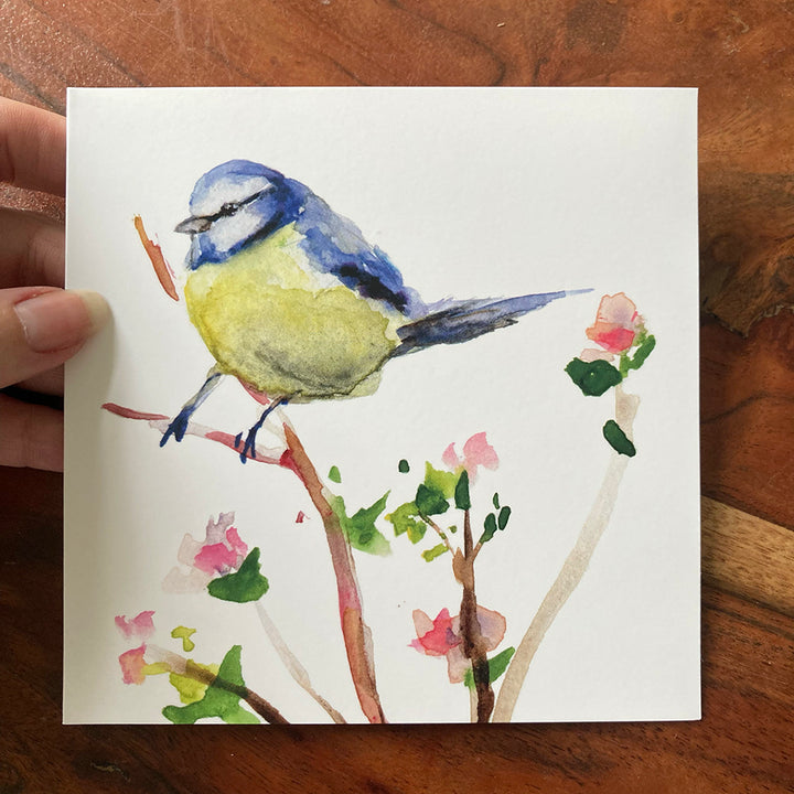 Wenskaart met pimpelmees illustratie van Michelle Dujardin