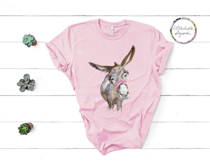 Cute donkey print on pink t-shirt