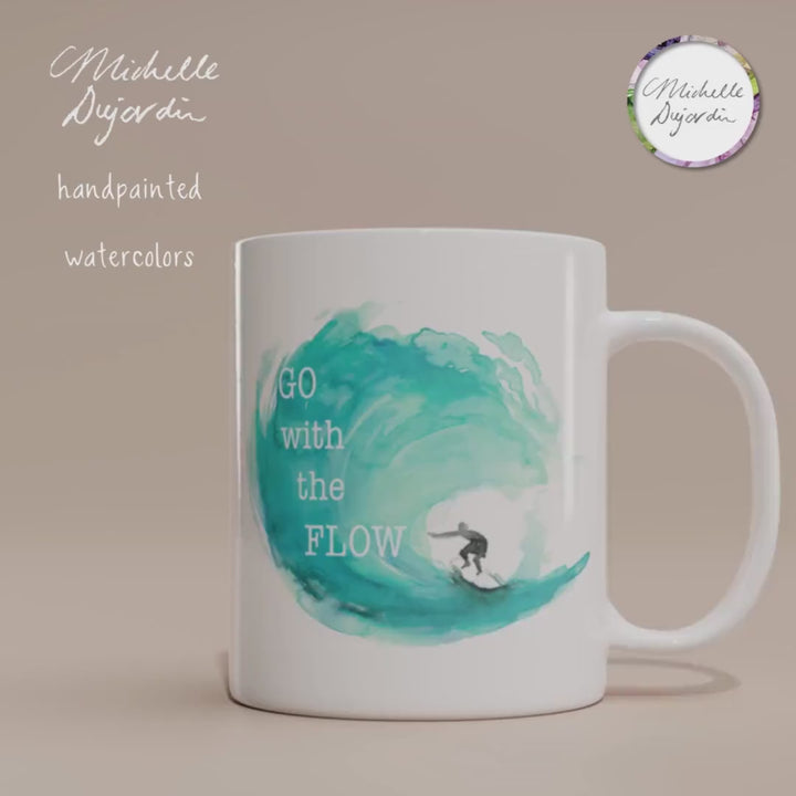 Go with the flow surf mug by Michelle Dujardin