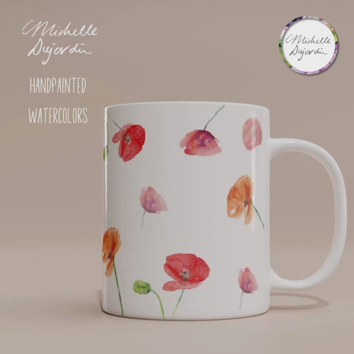 poppy flower watercolor on a mug
