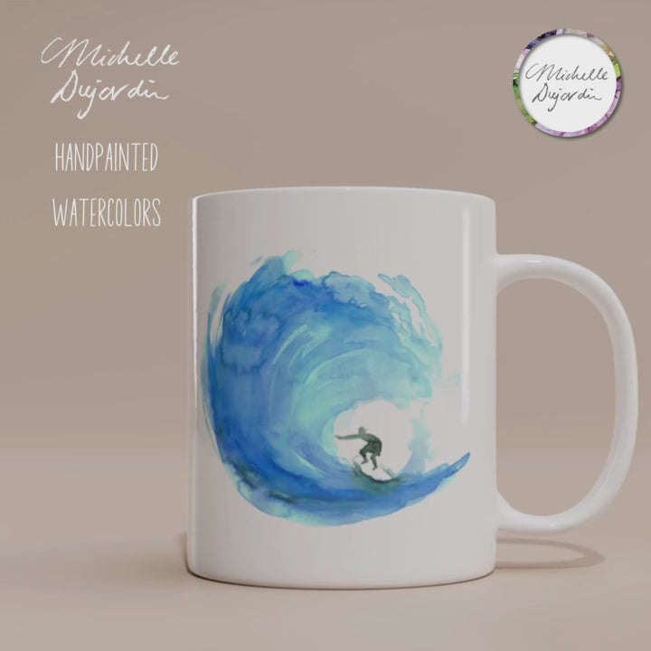 Wave watercolor and surfer mug video