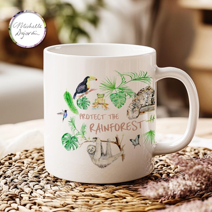 ceramic mug with jungle animals and plants by Michelle Dujardin