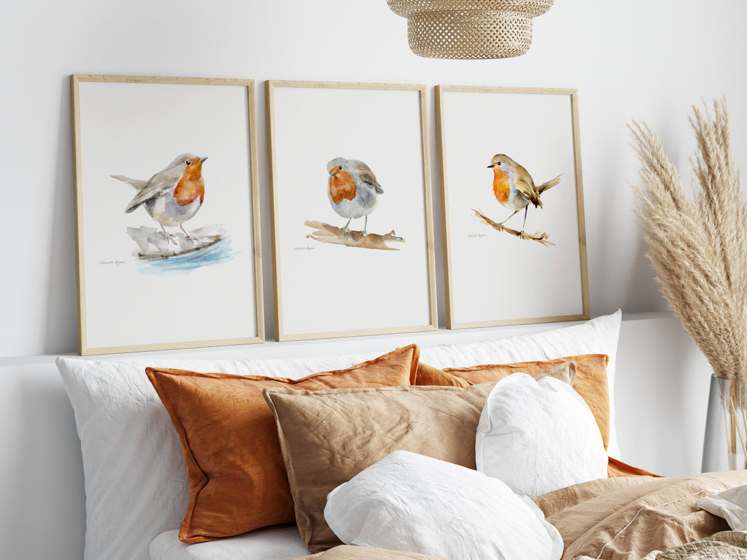 Set van 3 roodborst prints in aquarel van Michelle Dujardin
