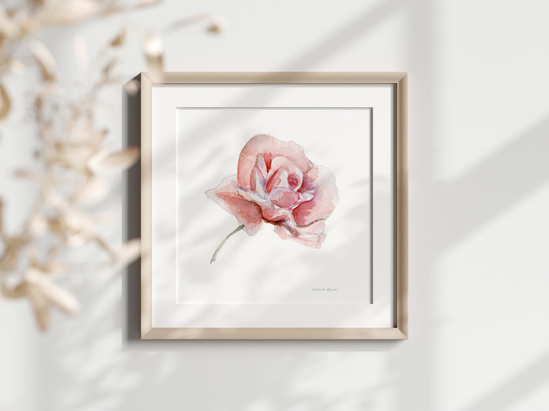 Roze roos aquarel schilderij van Michelle Dujardin