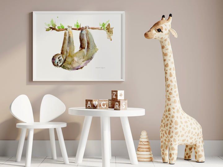 Smiling Sloth watercolor art print