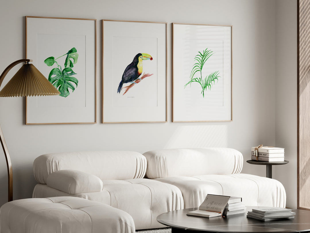 Toucan & Tropical Leaves – Set of 3 Jungle Art Prints