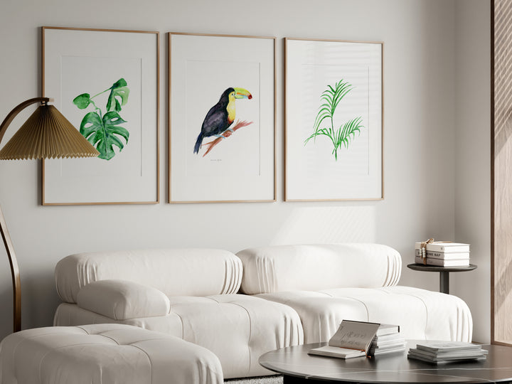 Toucan & Tropical Leaves – Set of 3 Jungle Art Prints
