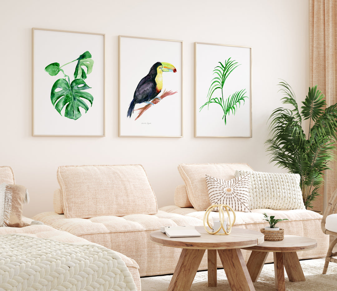 Toucan & Tropical Leaves – Set of 3 Jungle Art Prints