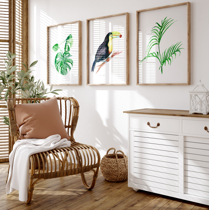 Toucan & Tropical Leaves – Set of 3 Jungle Art Prints
