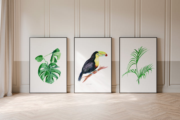 Toucan & Tropical Leaves – Set of 3 Jungle Art Prints