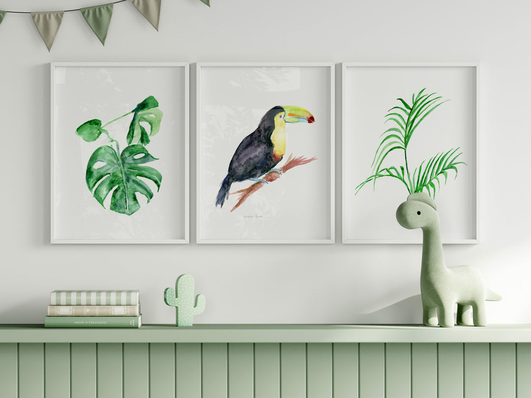 Toucan & Tropical Leaves – Set of 3 Jungle Art Prints