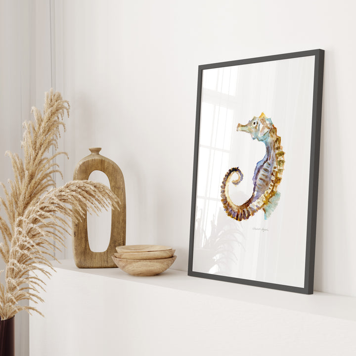 Zeepaard schilderij van Michelle Dujardin in een zwart lijstje