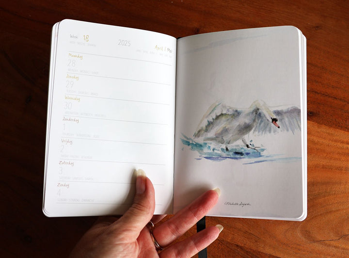 Mini Diary 2025 with Bird and flower illustrations by Michelle Dujardin