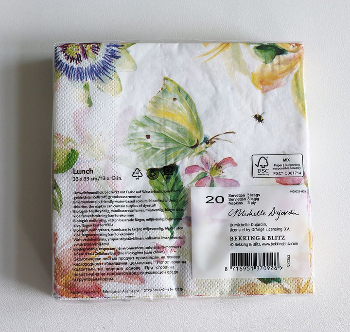 Colorful paper napkins with butterflies and flowers