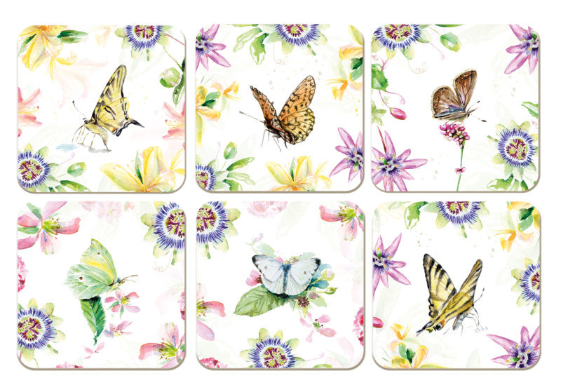 Colorful watercolor butterfly coaters Michelle Dujardin