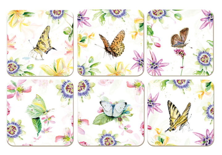 Colorful watercolor butterfly coaters Michelle Dujardin