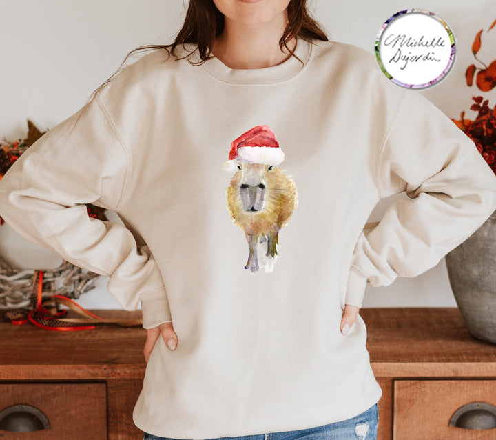 Capybara op kerstrui in zandkleur