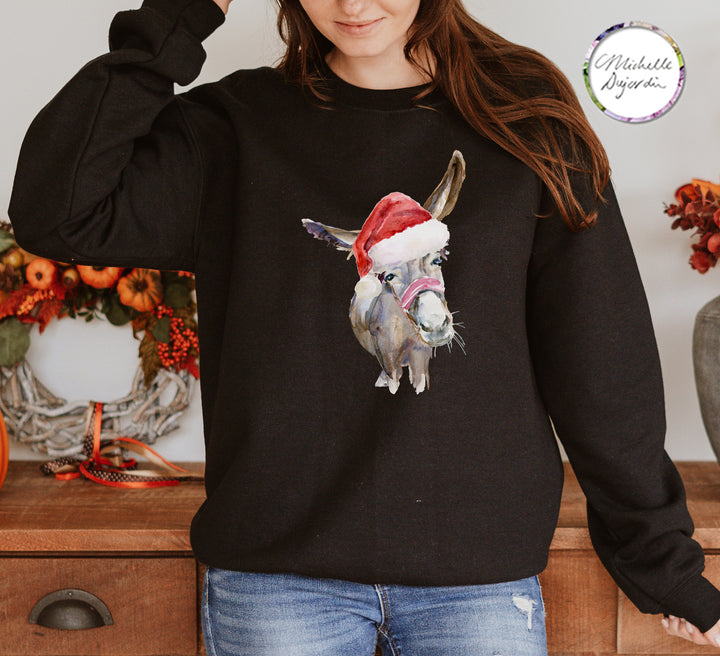 Grappig ezel met kerstmuts op wintertrui van Michelle Dujardin