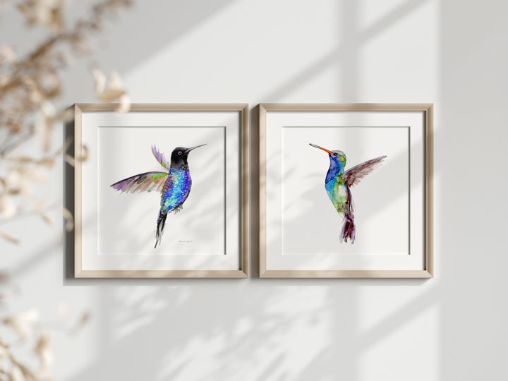 Vierkante lijsten met blauwe kolibrie schildeirijen van Michelle Dujardin