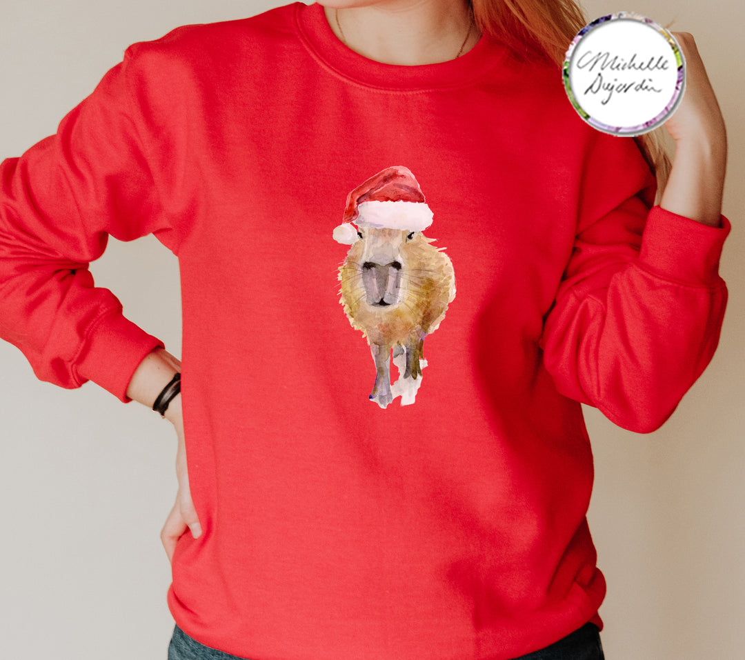 Rode kersttrui met grappige capybara cavia illustratie