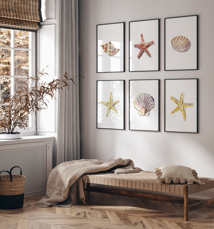 Set van 6 prints met zee thema prints aan de muur
