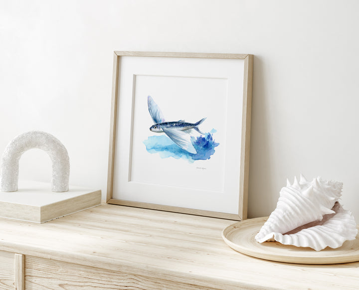 Schilderij van een springende vis boven water van Michelle Dujardin