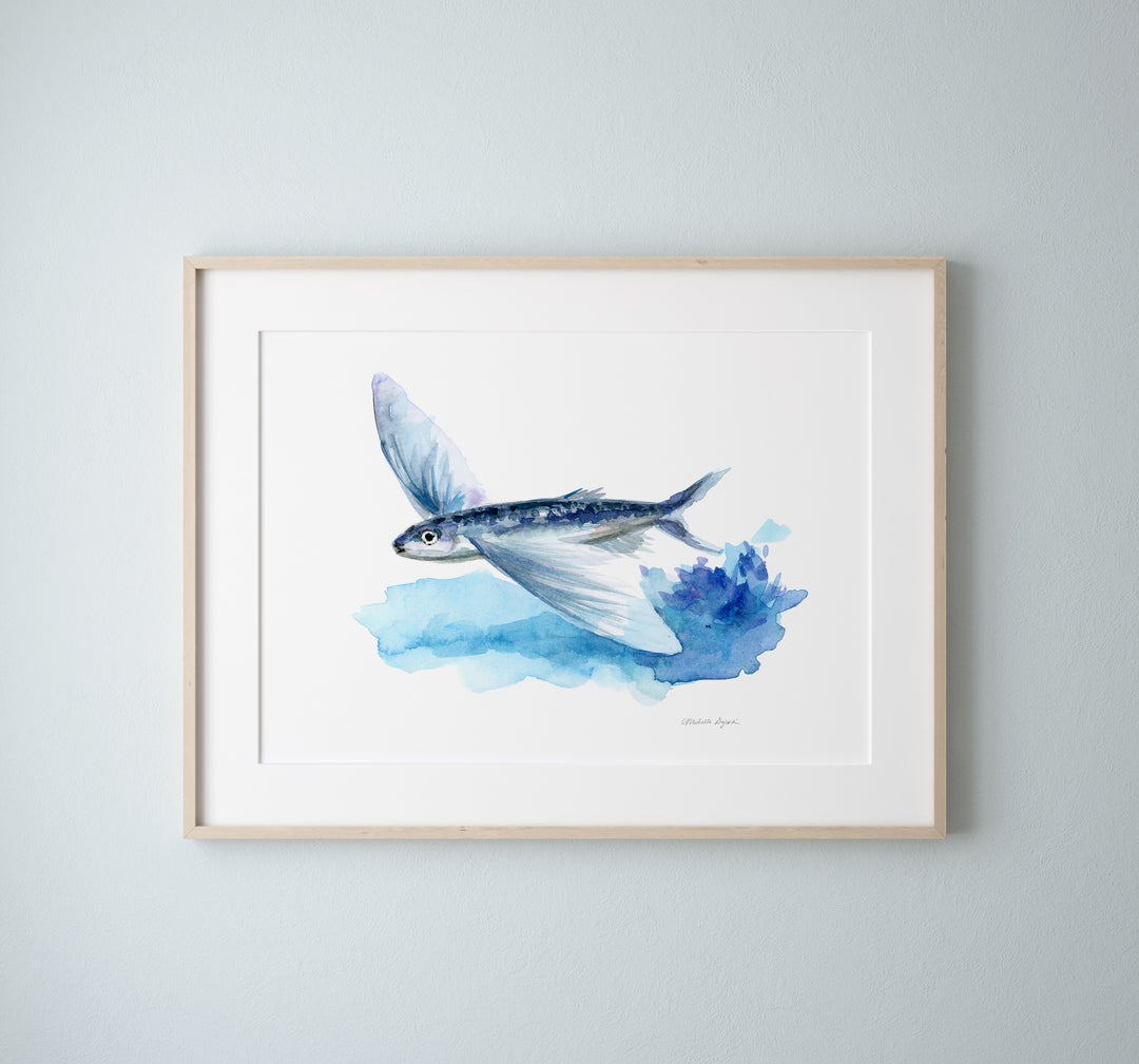 Kunstprint van een vliegende vis schilderij van Michelle Dujardin