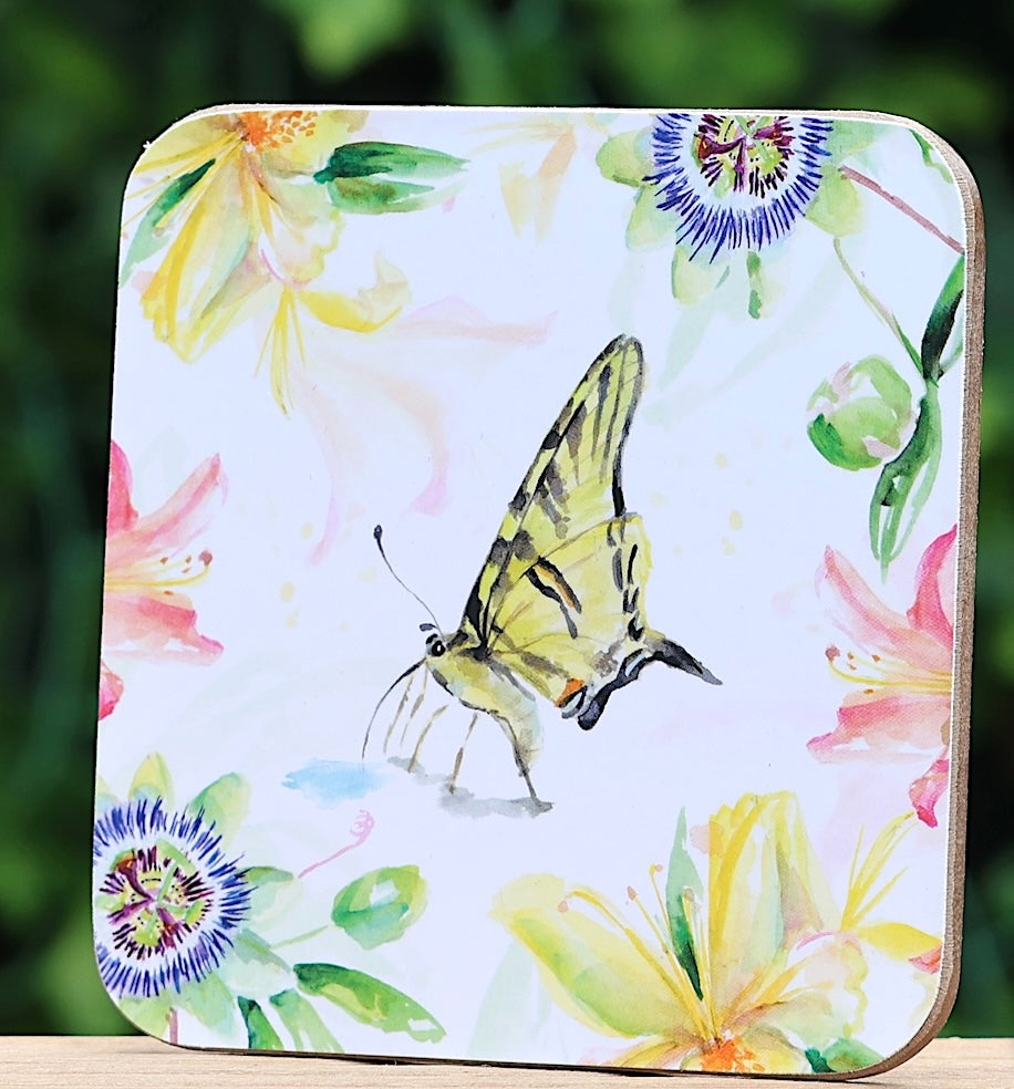 Yellow butterfly coaster Art by Michelle Dujardin