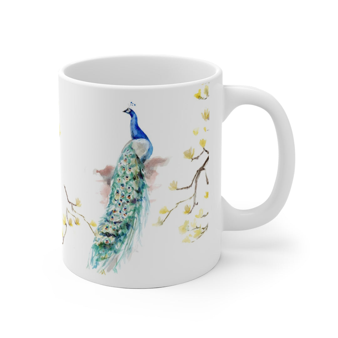 Witte mok met pauw van Michelle Dujardin