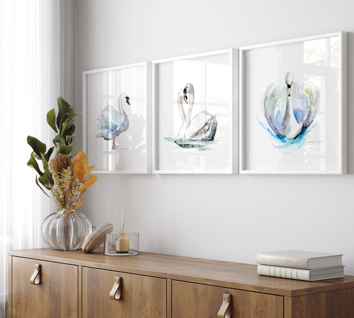 vierkante lijsten met zwanen kunst van Michelle Dujardin