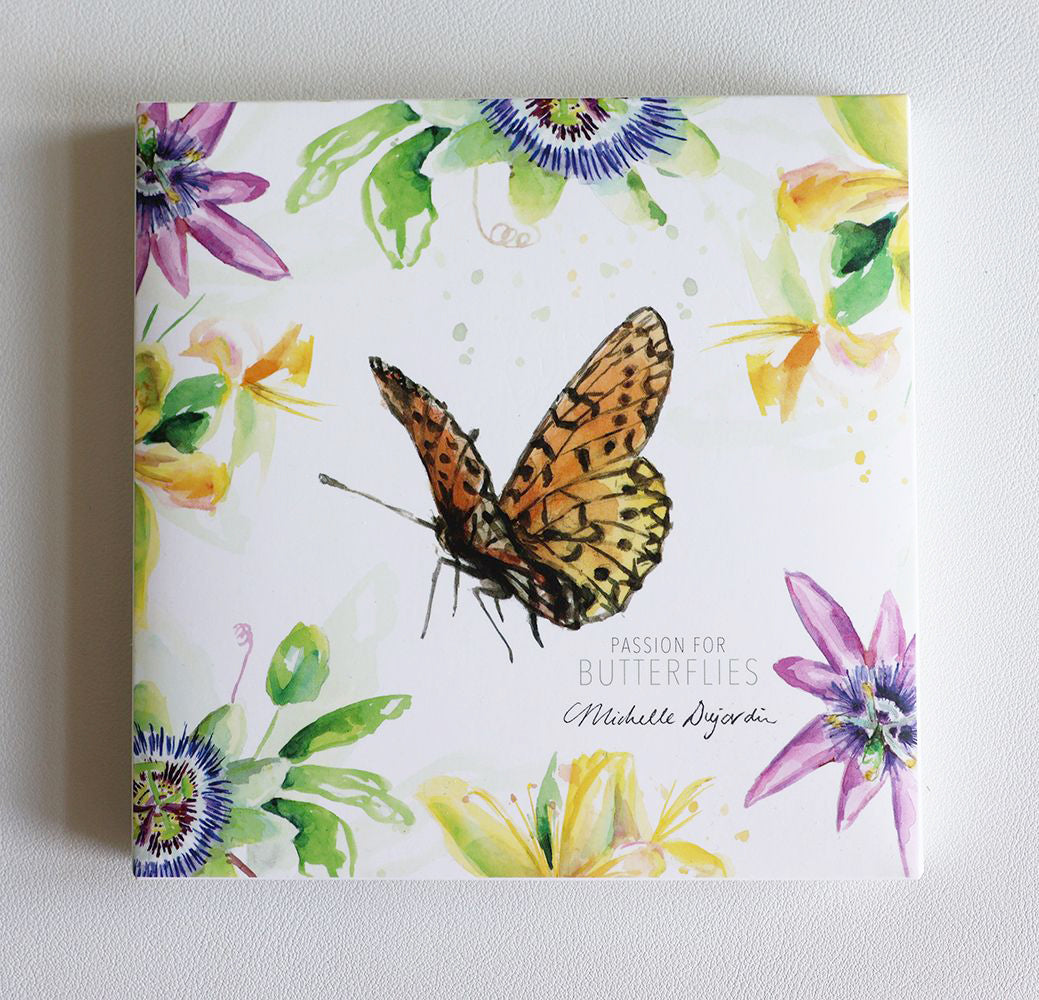 Vlinderkaarten set met verschillende vlinders en passiebloemen van Michelle Dujardin