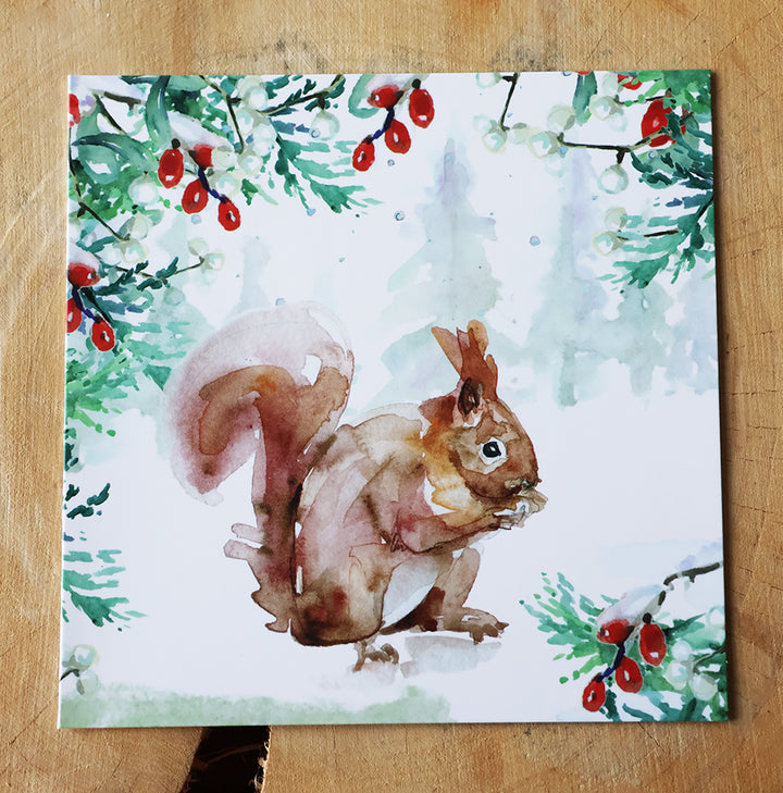 Wenskaarten 'Winterdieren' met eekhoorn (2025, ism natuurmonumenten) van Michelle Dujardin