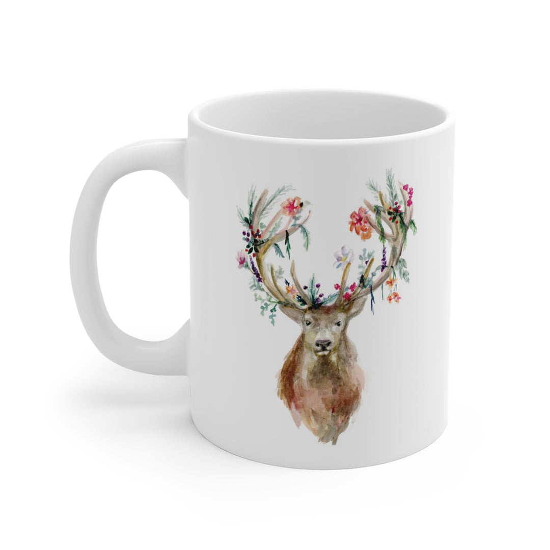 Witte mok met hert aquarel op witte achtergrond