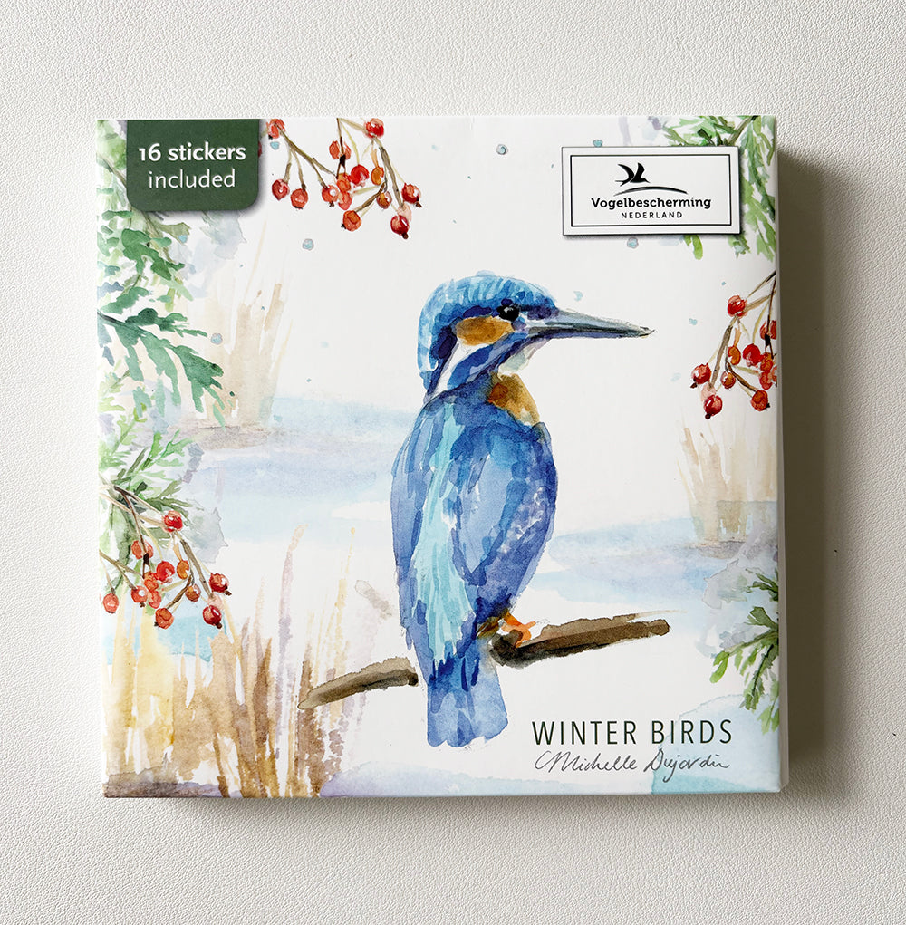 Wenskaarten mapje met ijsvogel en 10 wenskaarten